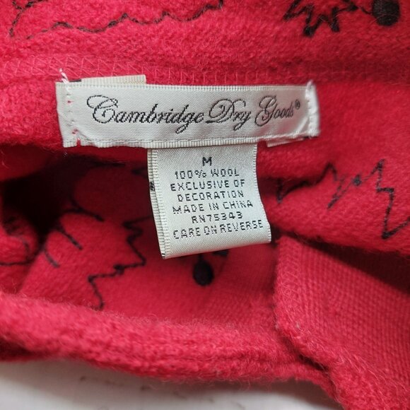 Cambridge Dry Goods Cardigan Size Medium Red Floral Wool Women’s Length 32" - Picture 4 of 8